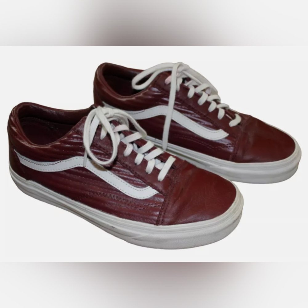 Vans Moto Leather UA Old Skool Maroon w White Logo Unisex Sneakers M  8.5 W 10 - Picture 3 of 7